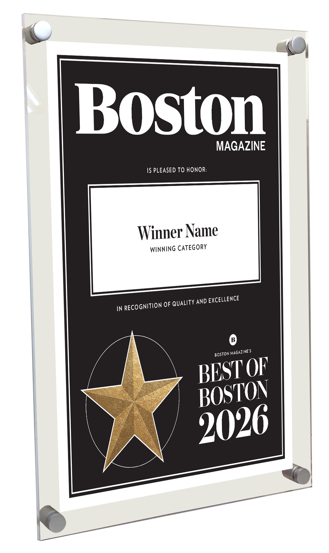 Best of Boston Magazine Award - Acrylic Standoff Plaque