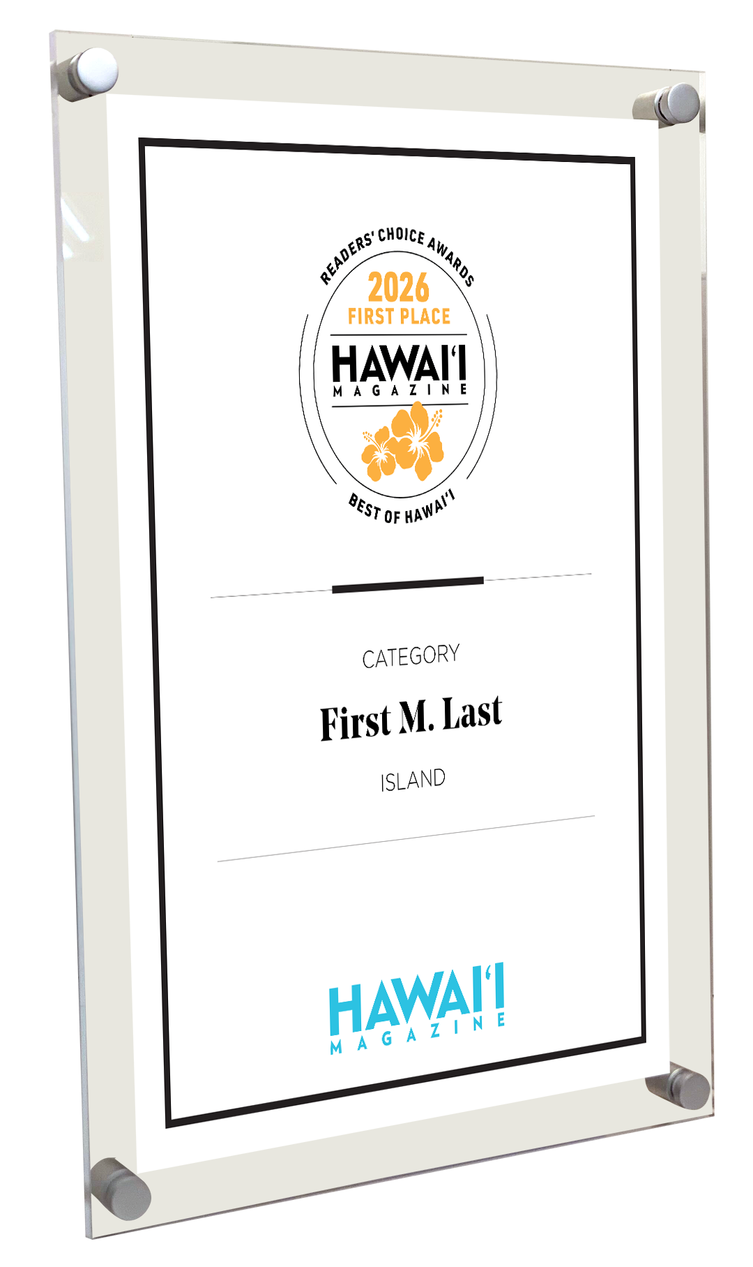Hawaii Magazine: Reader's Choice Awards - Acrylic Plaque