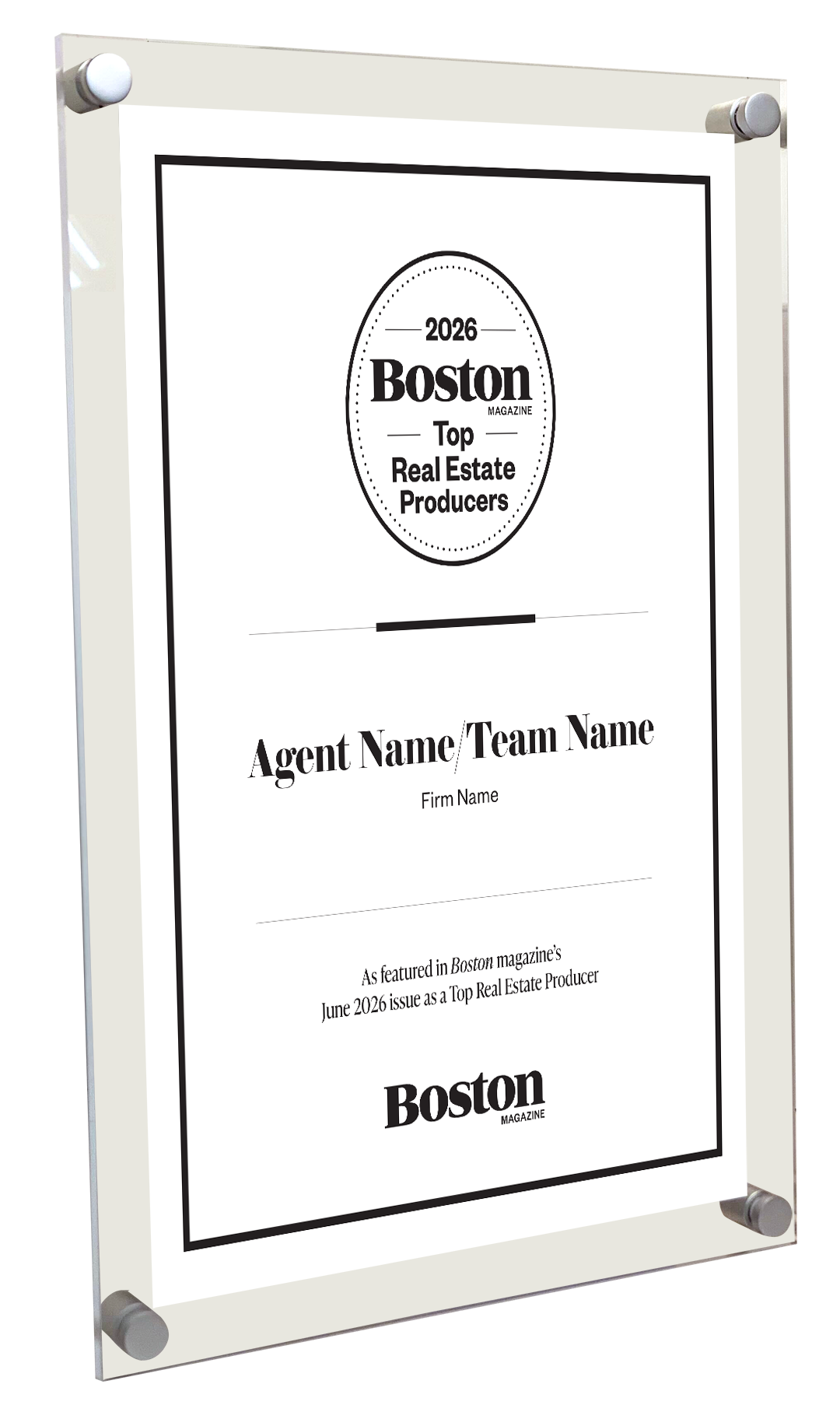 Boston Magazine Top Real Estate Producers - Acrylic Standoff Plaque