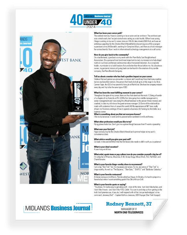 Midlands Business Journal 40 Under 40 Single Page<br> Archival Reprint
