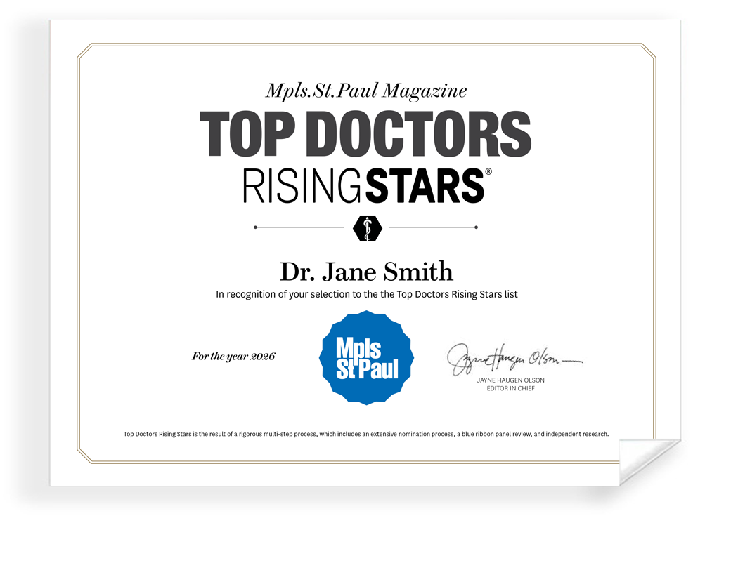 Mpls St. Paul - Top Doctors Rising Stars Awards - Certificate