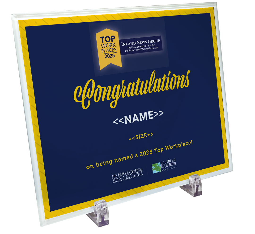 Top Work Places Inland - Crystal Plaque