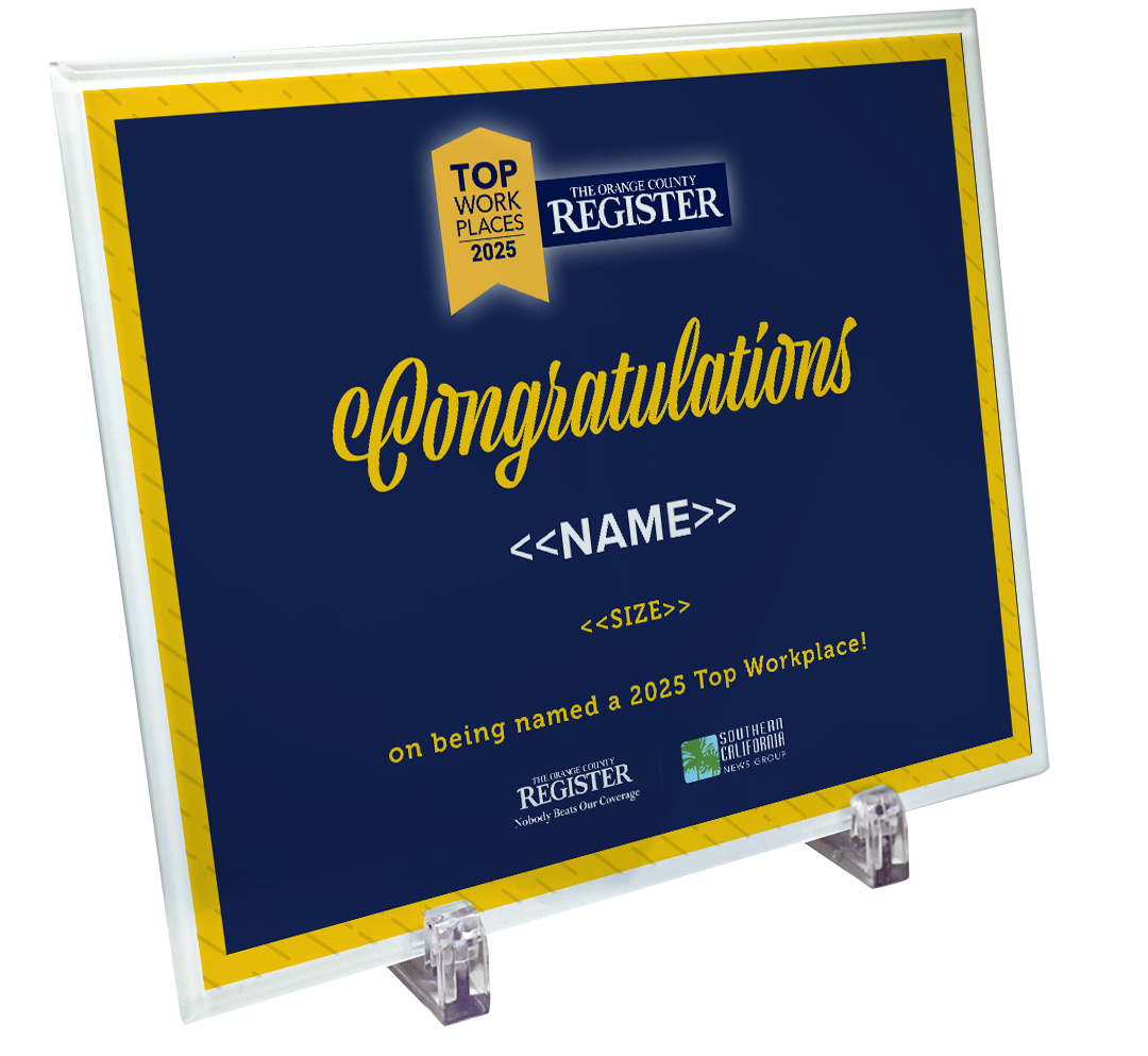 Top Work Places Orange County - Crystal Plaque