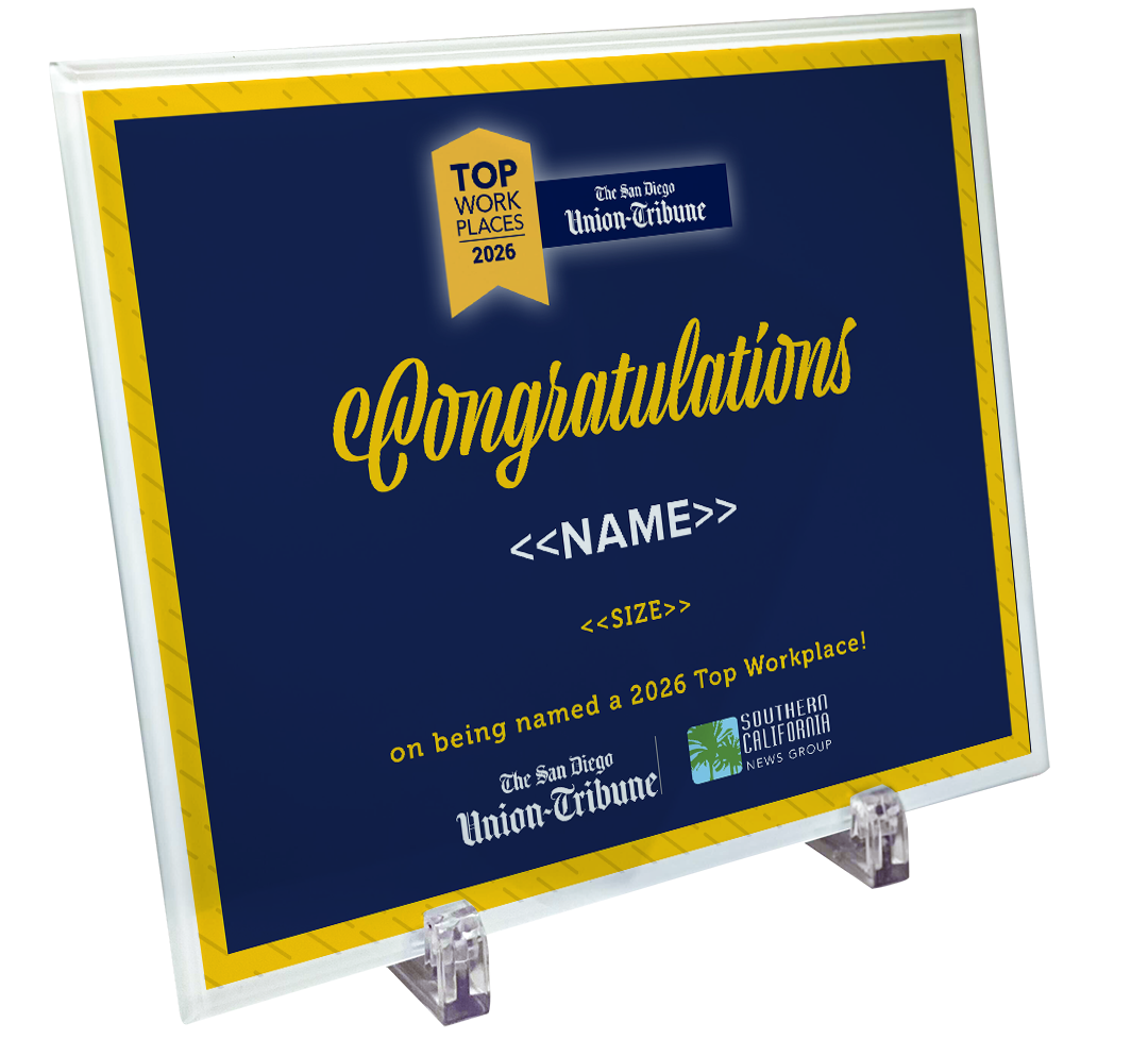 Top Work Places San Diego - Crystal Plaque