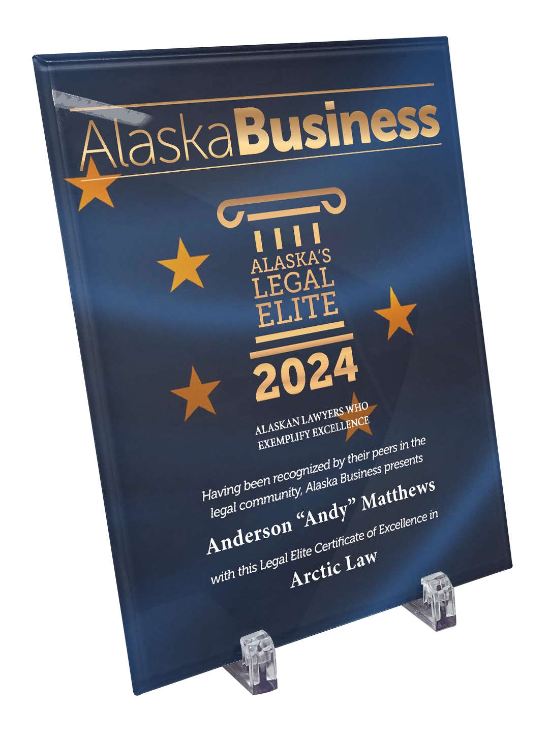 Commemorative Alaska Legal Elite Crystal Plaque