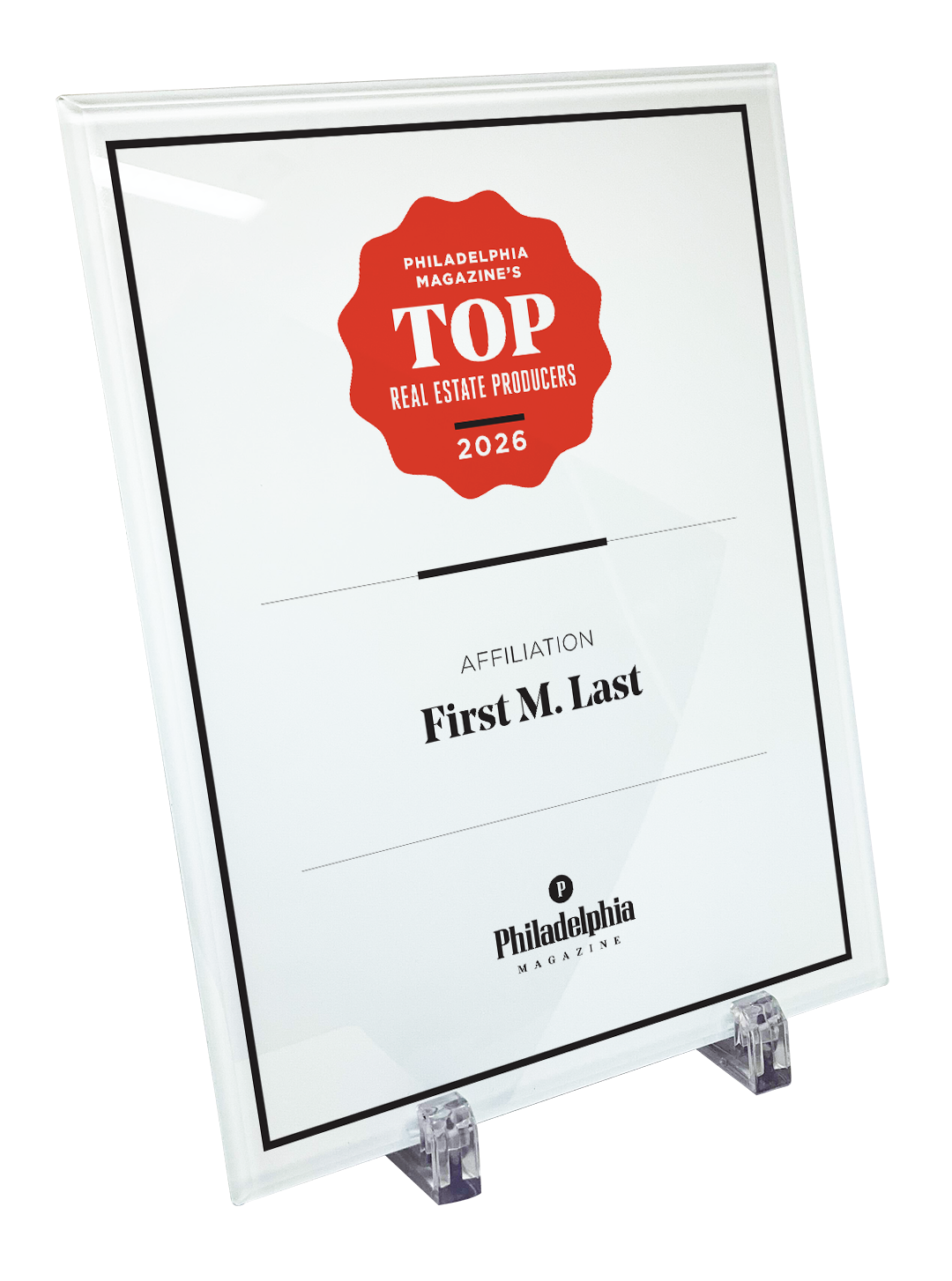Philadelphia magazine Top Real Estate Producers Award - Glass