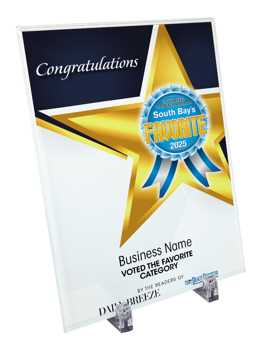 South Bay's Best Of Certificate and Readers Choice - Crystal Plaque
