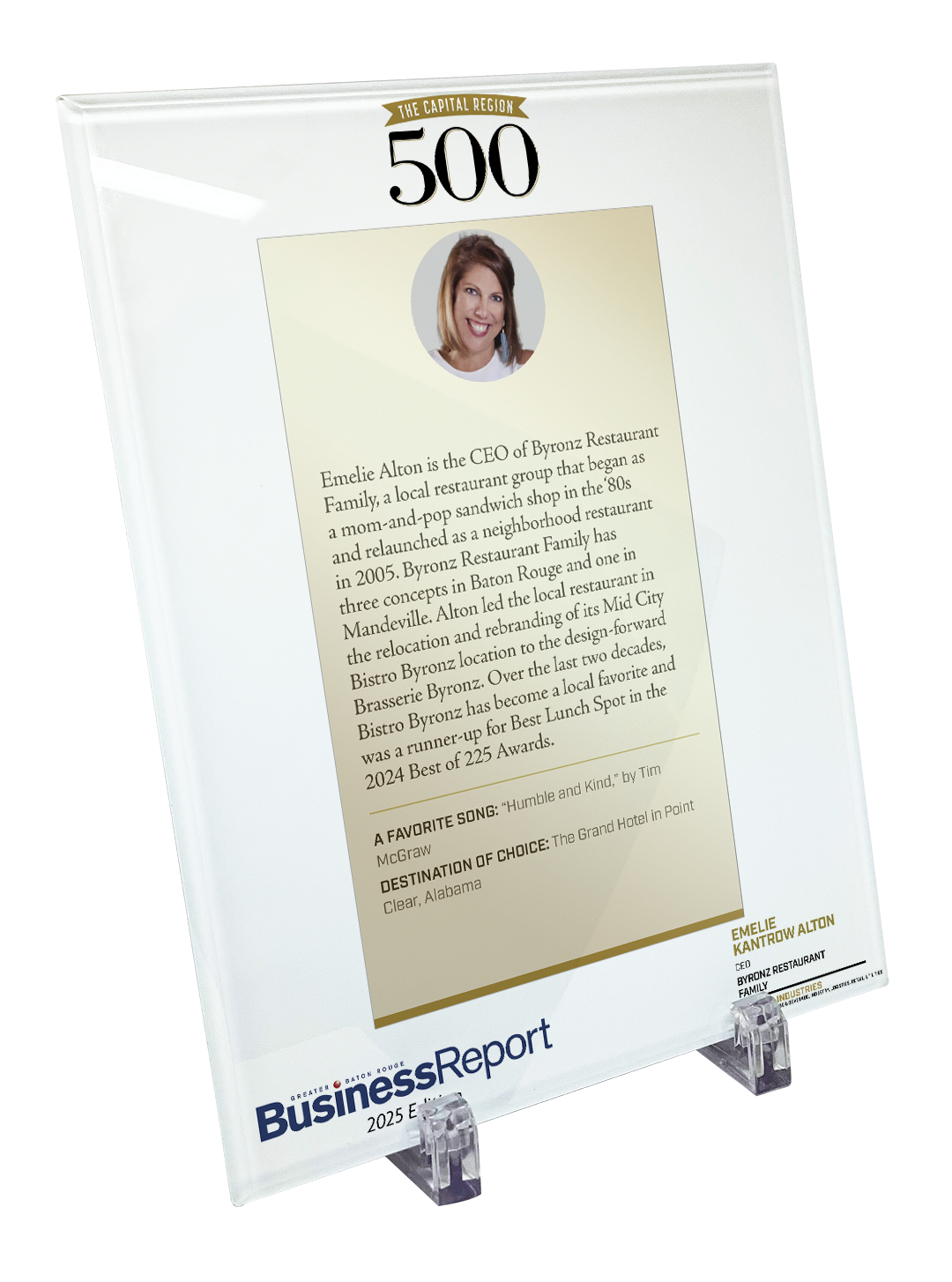 Capital Region 500 Award Glass Plaque