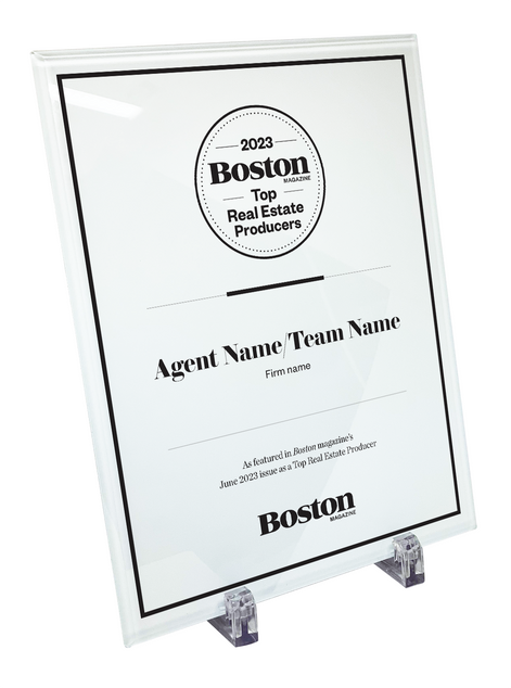 Boston Magazine Top Real Estate Producers Award Plaque - Glass
