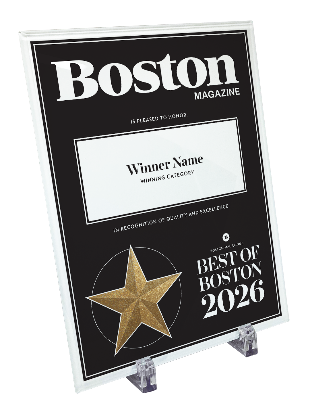 Best of Boston Magazine Award Plaque - Glass