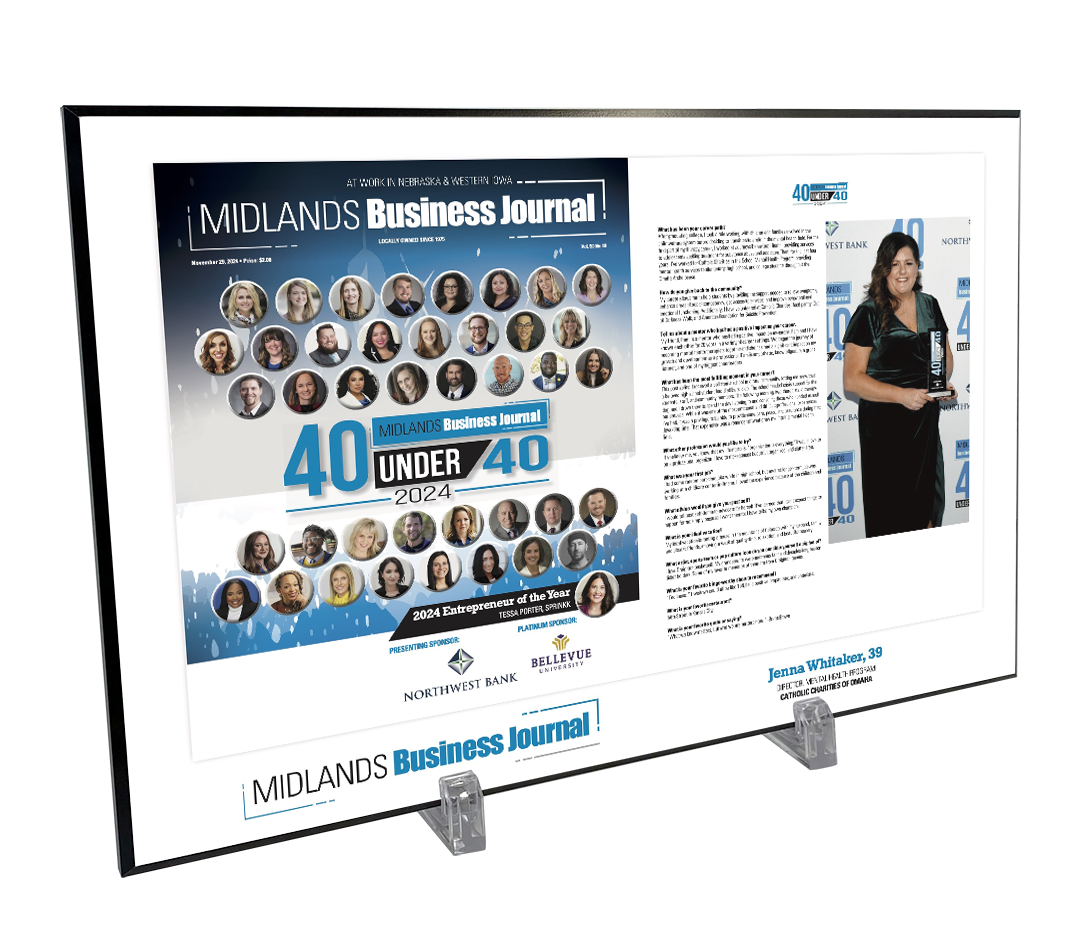 Midlands Business Journal 40 Under 40 Spread<br> Plaque