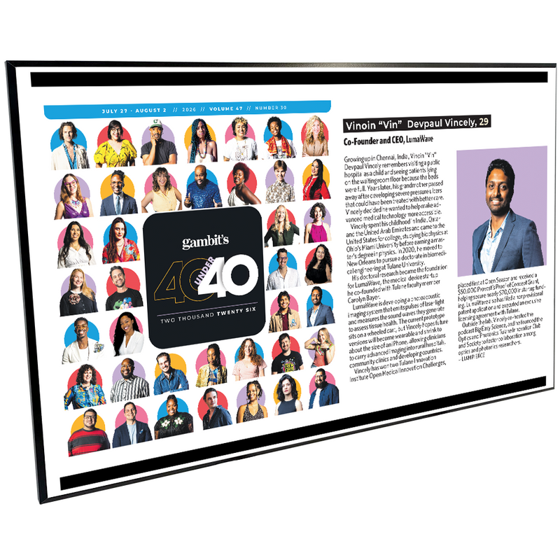 Gambit "40 Under 40" Cover / Article Plaque
