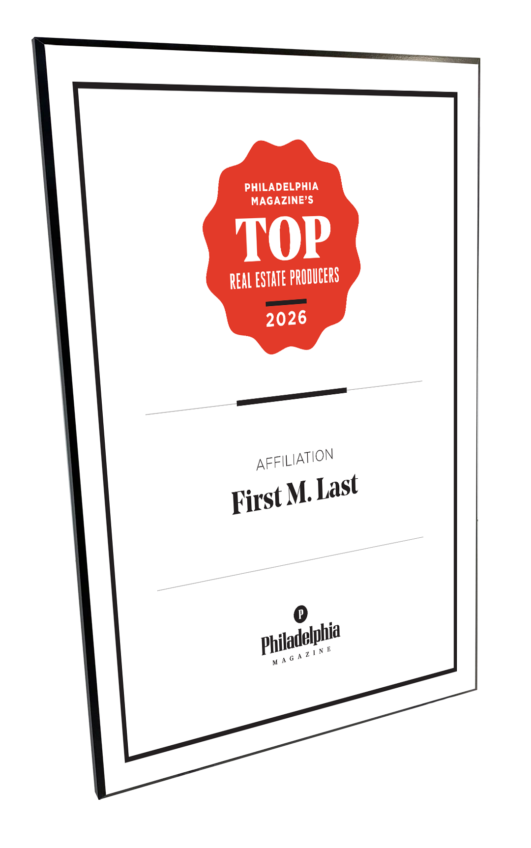 Philadelphia magazine Top Real Estate Producers Plaques