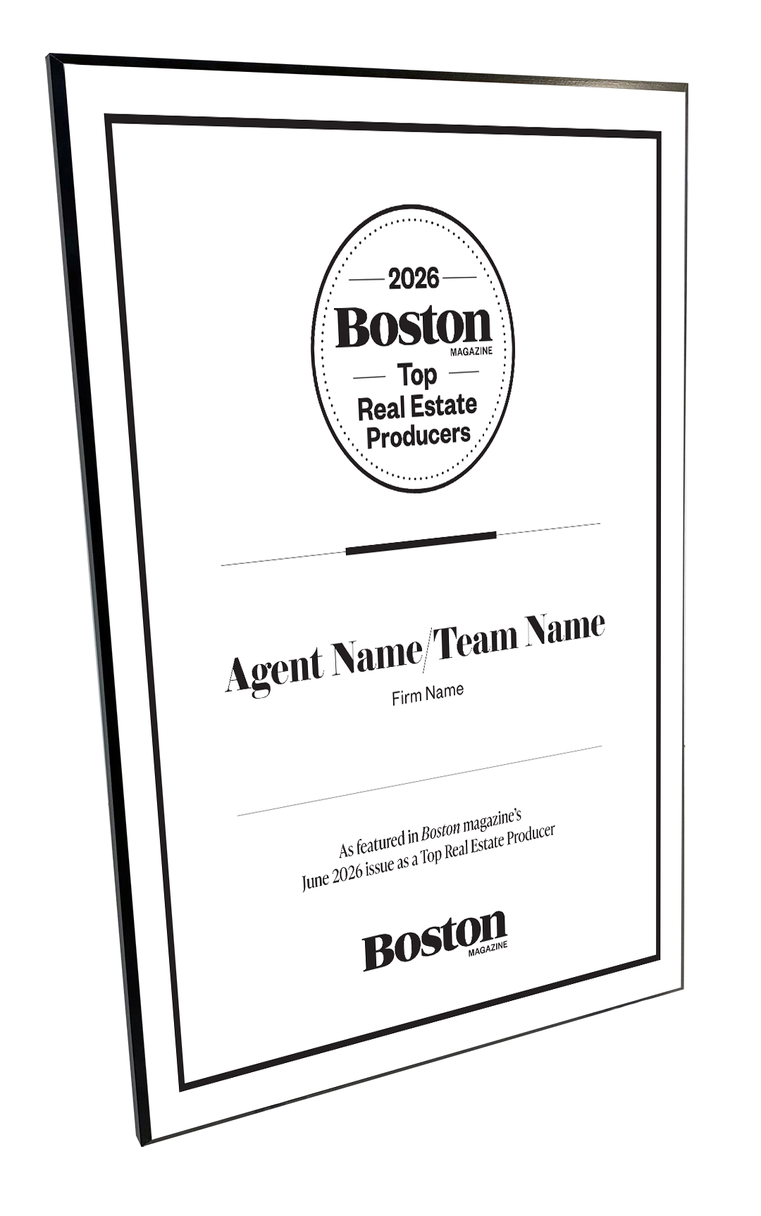 Boston Magazine Top Real Estate Producers Plaques