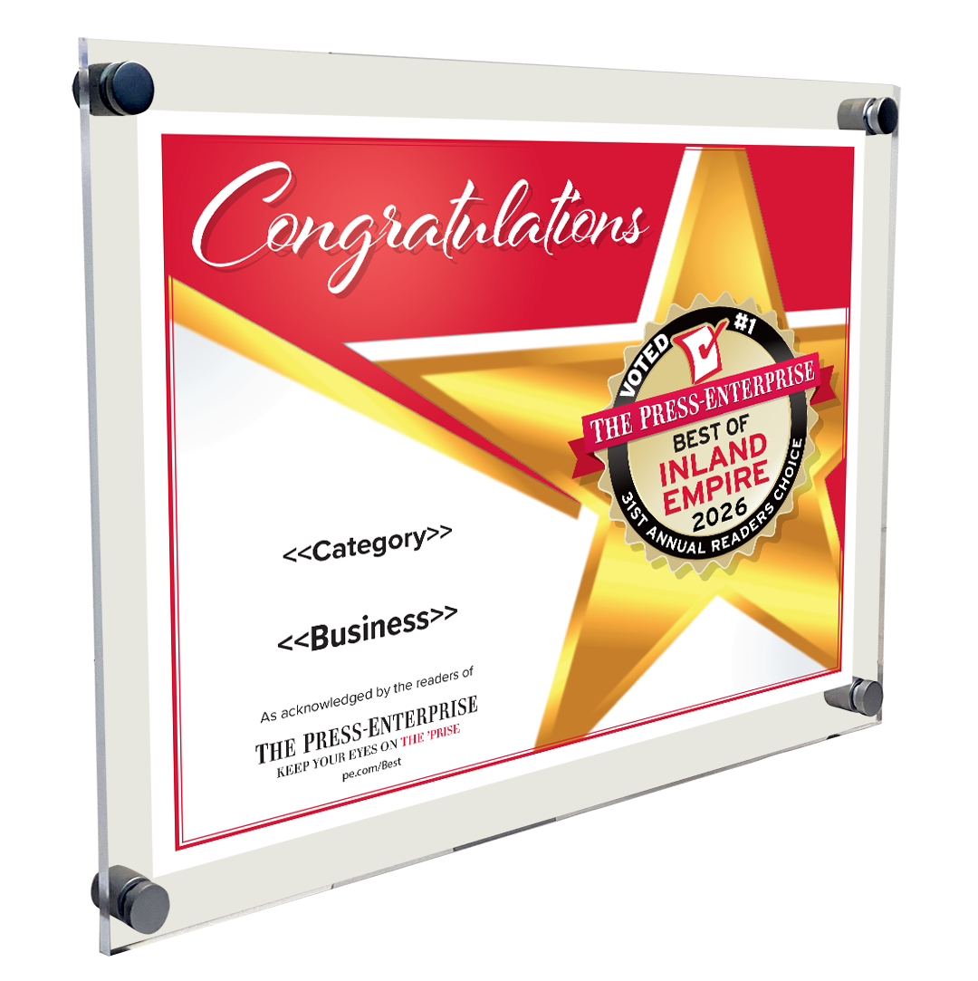 Best of Inland Empire Readers Choice Certificate - 10