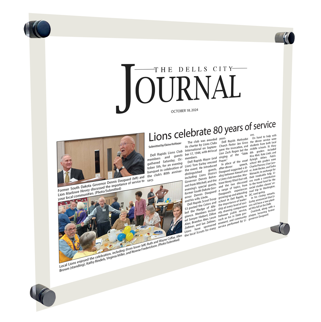 The Dells City Journal Article - Acrylic Standoff Plaque