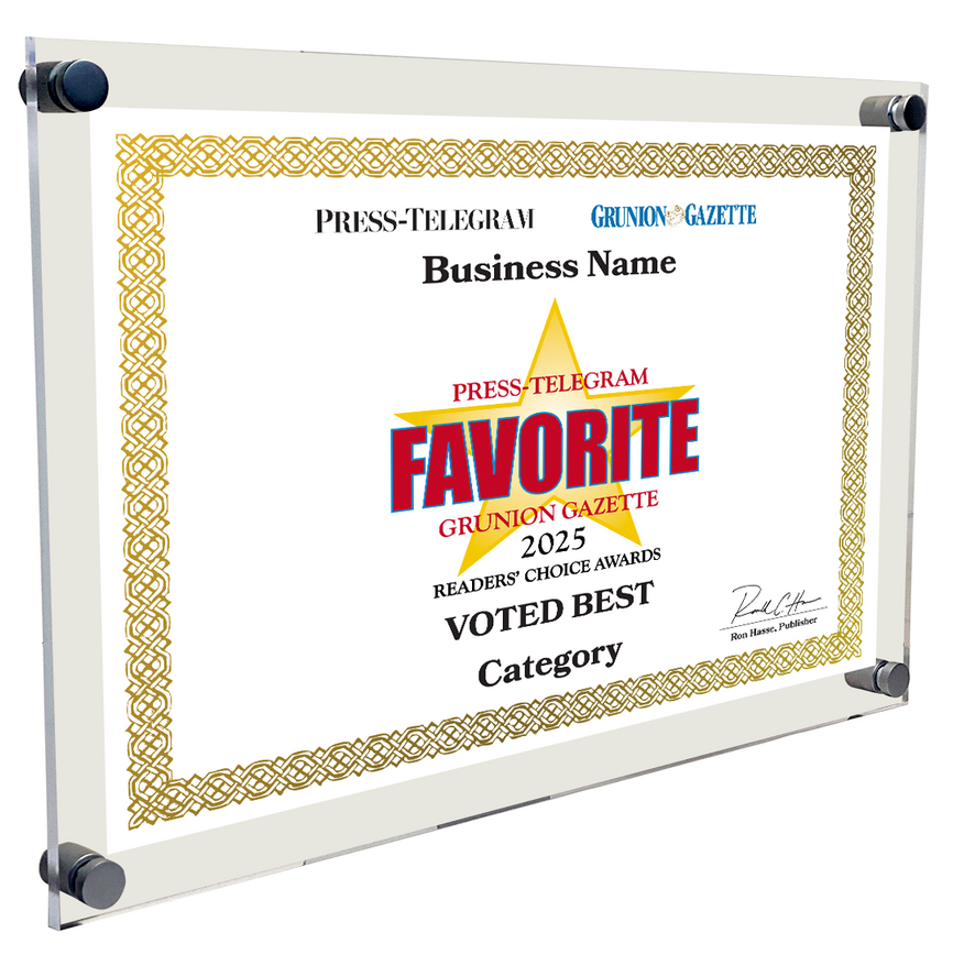 Press Telegram Best Of and Readers Choice Certificate - 10