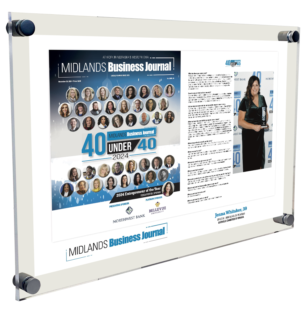 Midlands Business Journal 40 Under 40 Spread<br> Plaque