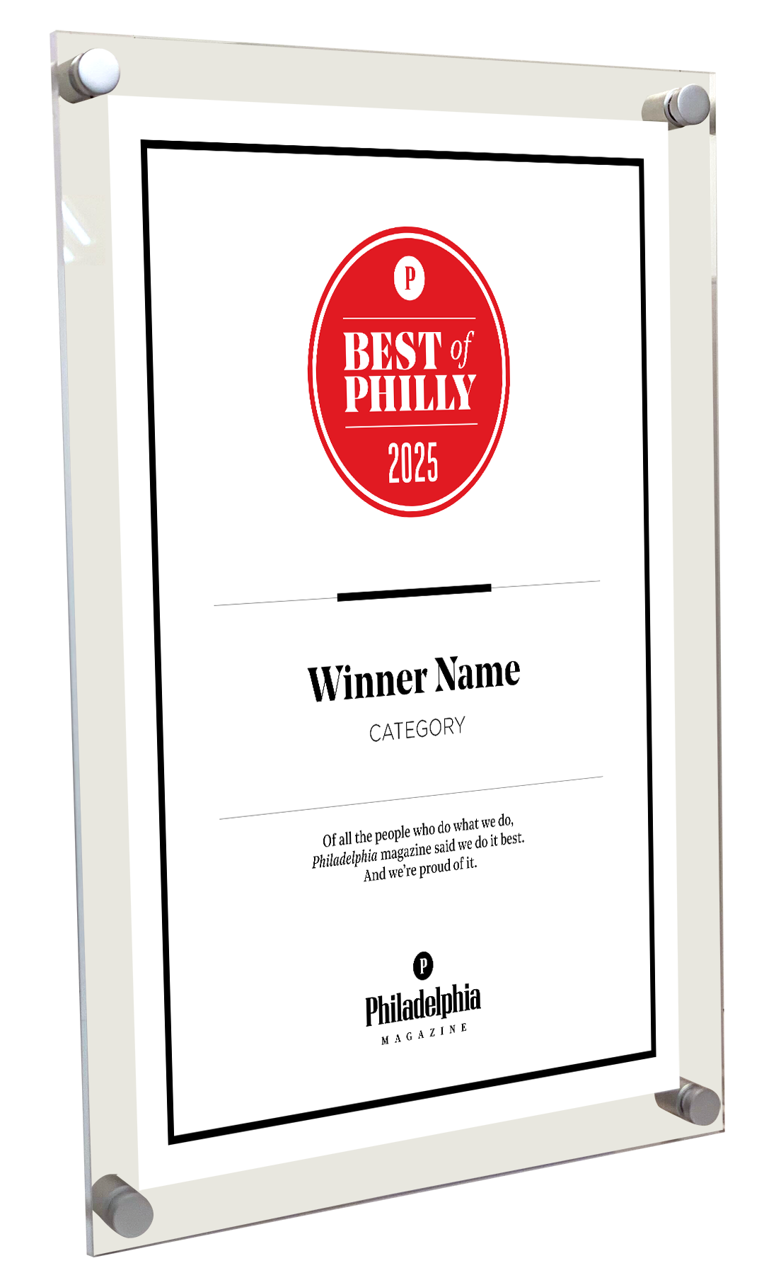 Philadelphia magazine Best of Philly - Acrylic Plaque