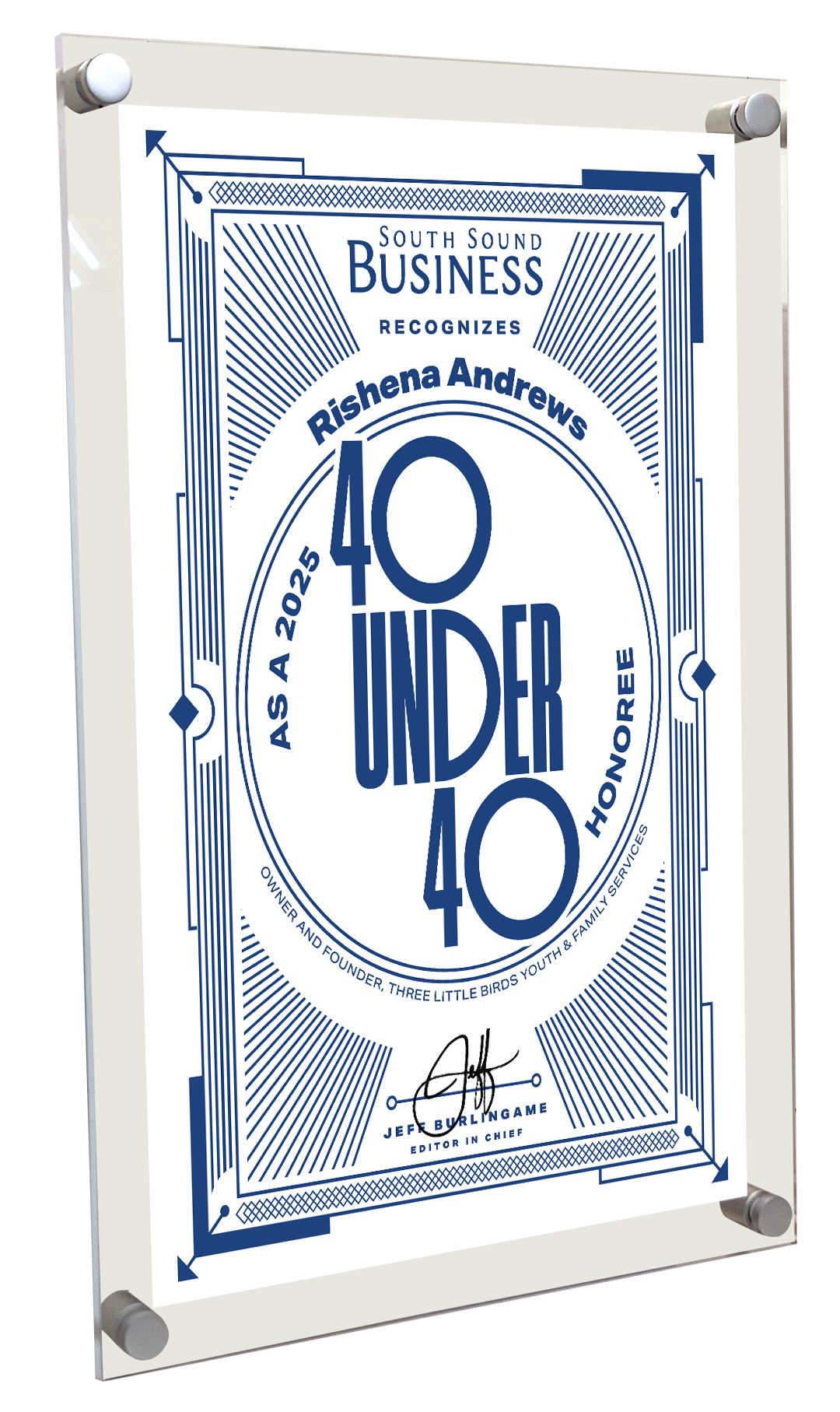 South Sound Business Magazine 40 Under 40 Award Plaques - Acrylic Standoff