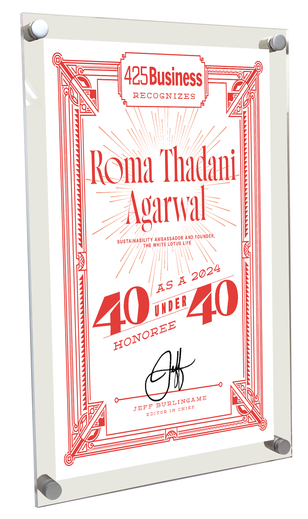 425 Business Magazine 40 Under 40 Award Plaques - Acrylic Standoff