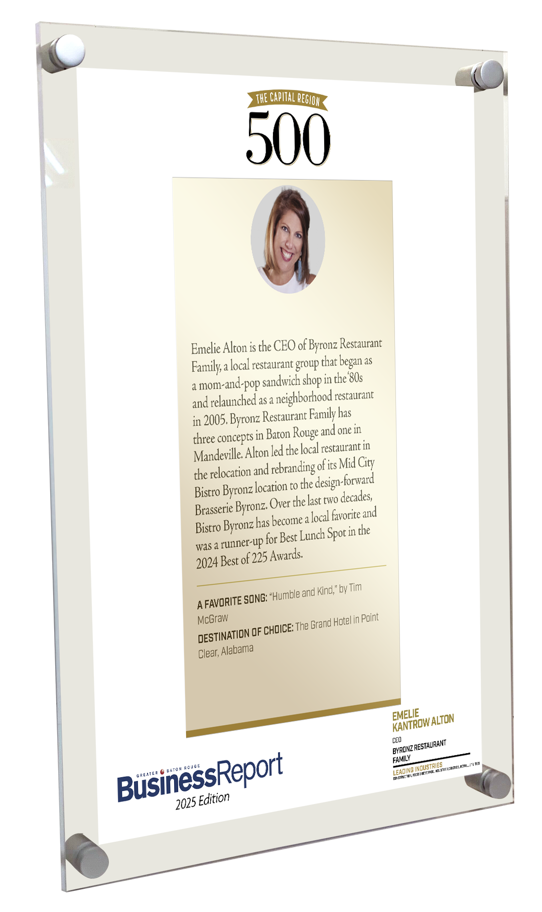 Capital Region 500 Award Acrylic Plaques