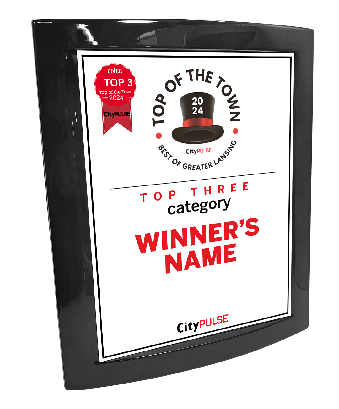 City Pulse: Top of the Town Awards - Eclipse Plaque with Metal Inlay
