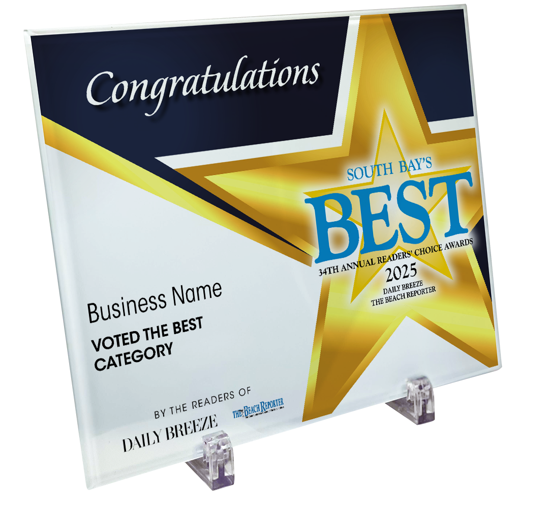South Bay's Best Of Certificate and Readers Choice - Crystal Plaque
