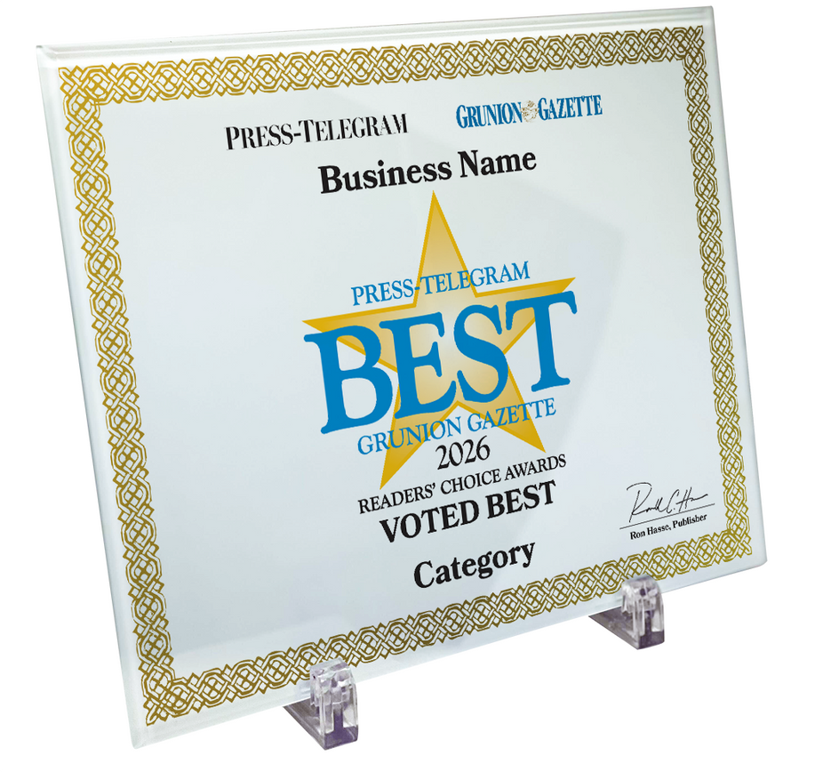 Press Telegram Best Of Certificate and Readers Choice - Crystal Plaque