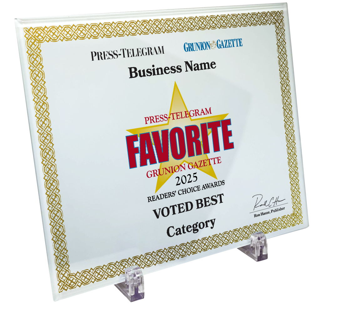 Press Telegram Best Of Certificate and Readers Choice - Crystal Plaque
