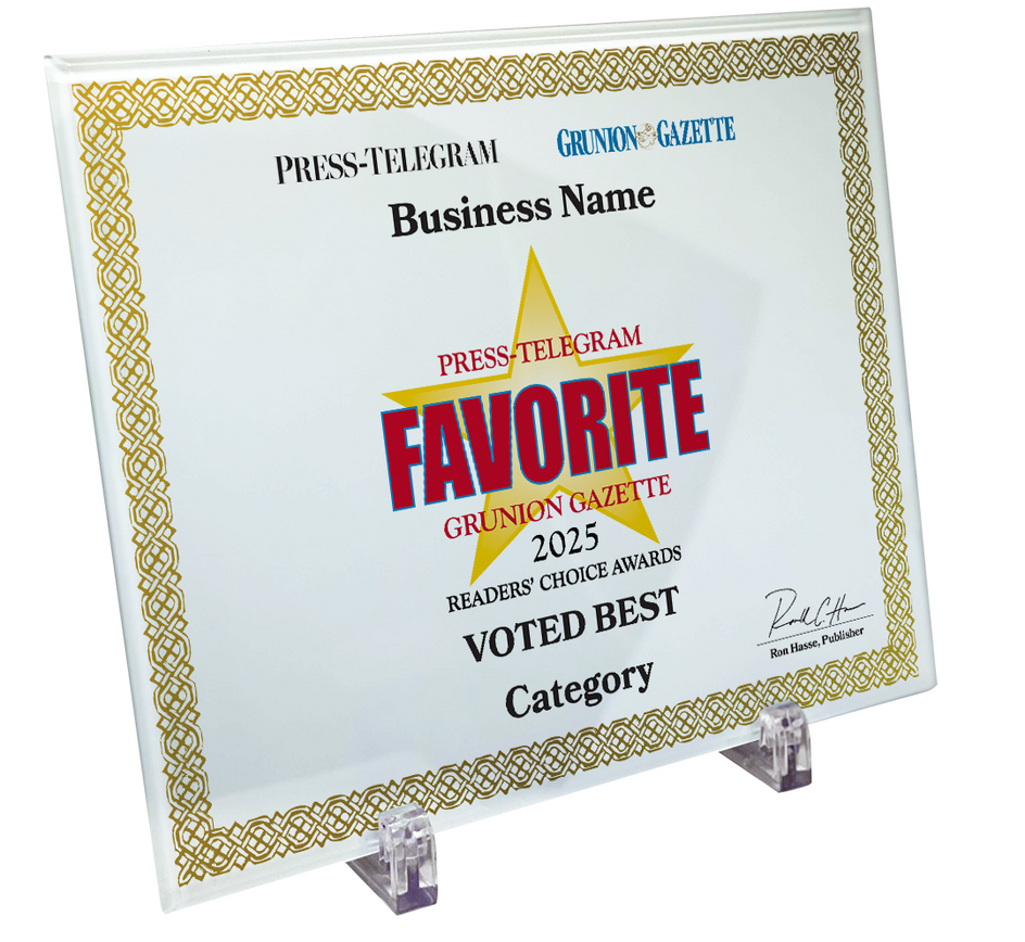Press Telegram Best Of Certificate and Readers Choice - Crystal Plaque