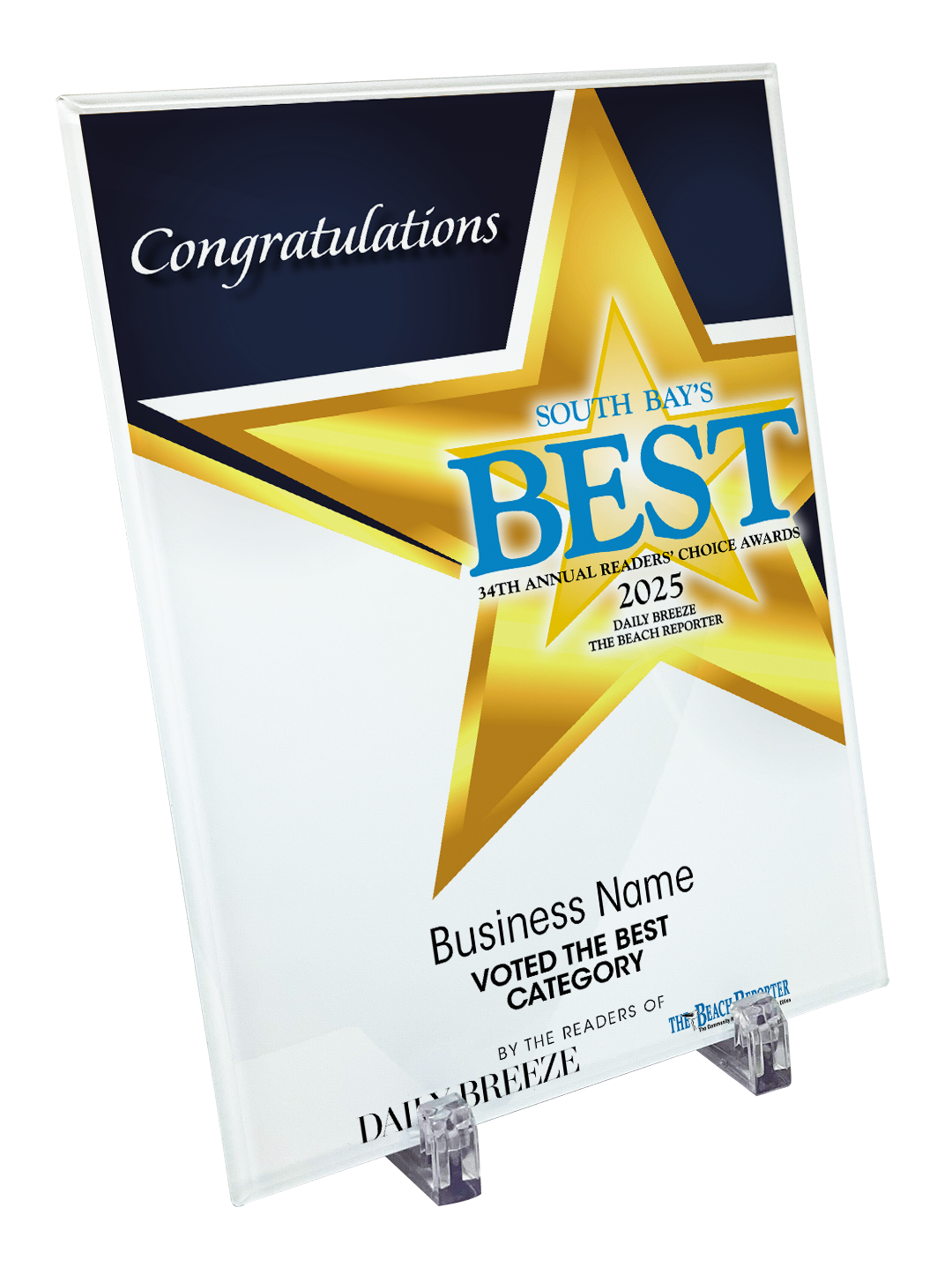 South Bay's Best Of Certificate and Readers Choice - Crystal Plaque