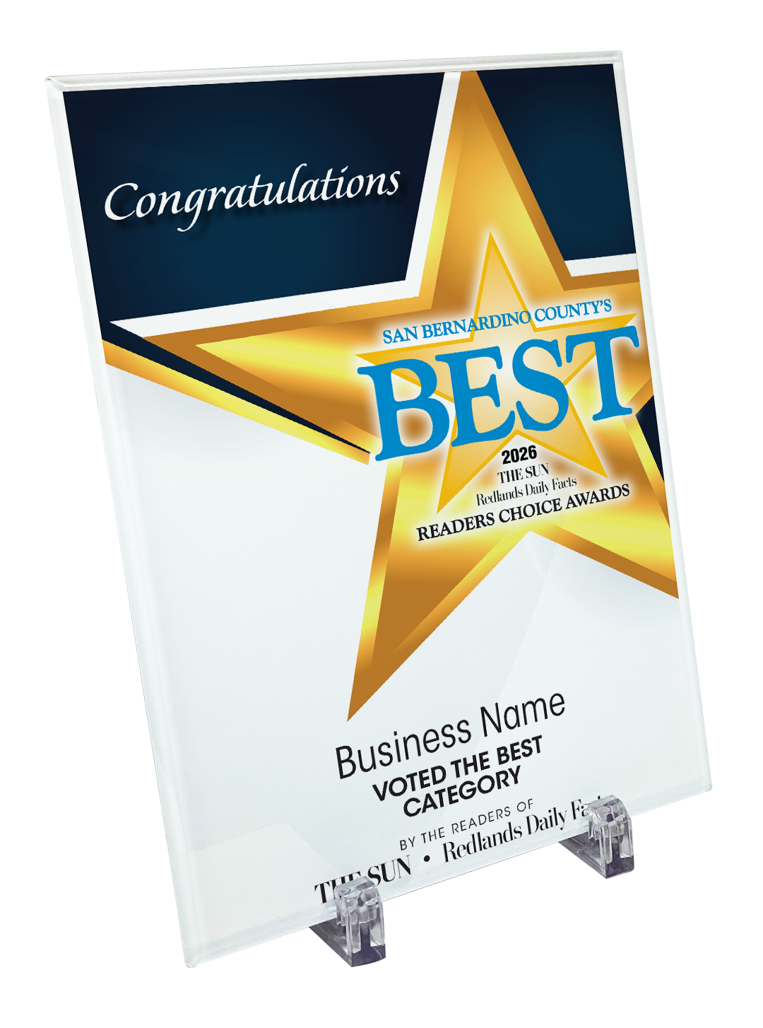 The Sun & Daily Facts Best Of Certificate and Readers Choice - Crystal Plaque
