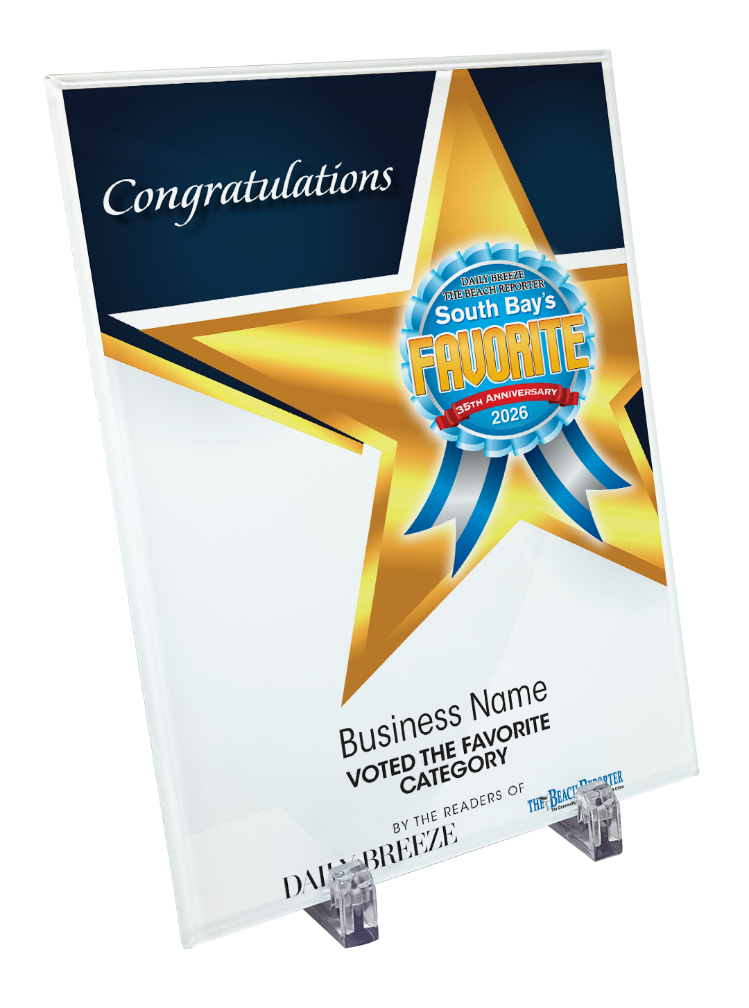 South Bay's Best Of Certificate and Readers Choice - Crystal Plaque