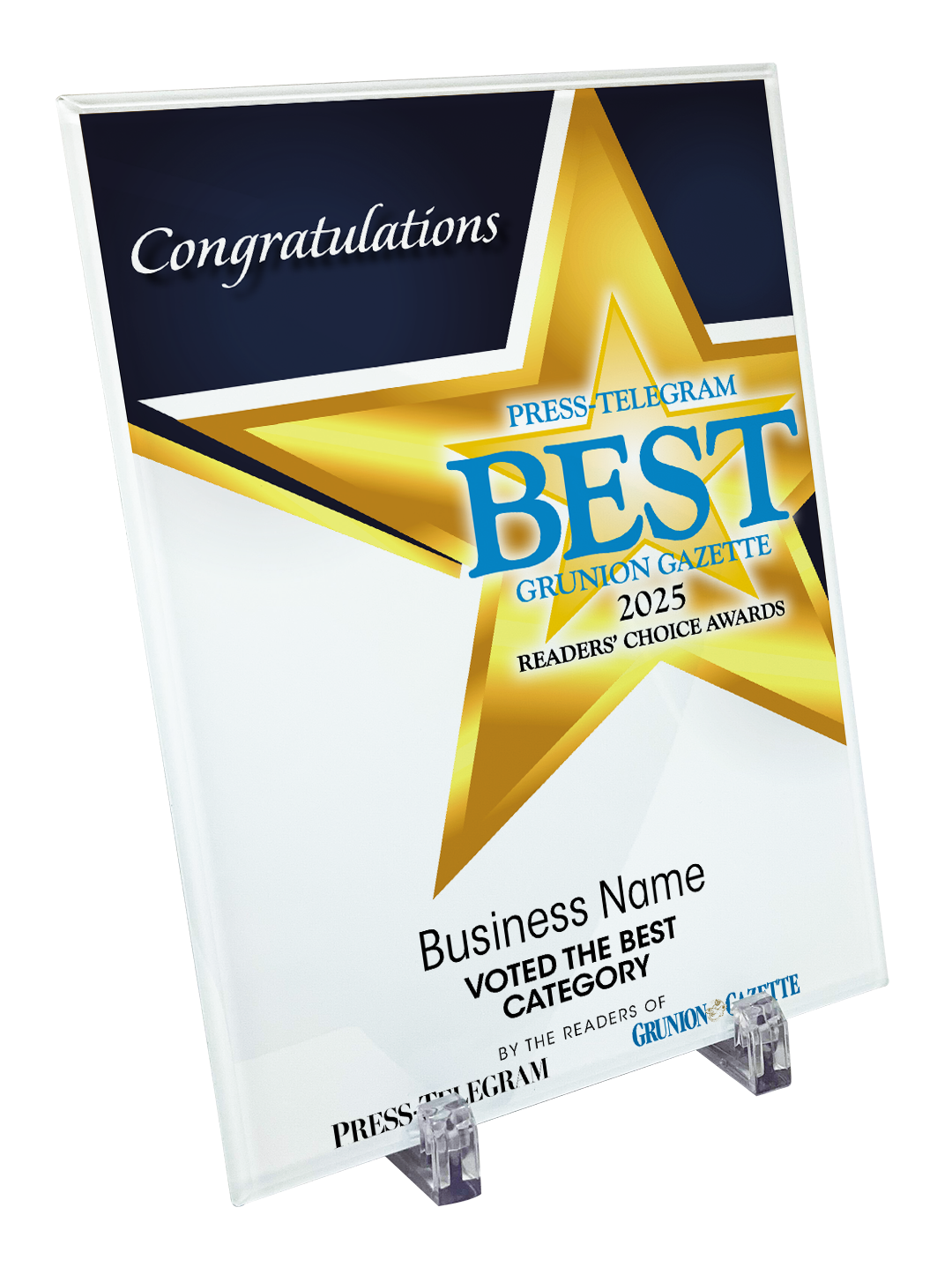 Press Telegram Best Of Certificate and Readers Choice - Crystal Plaque