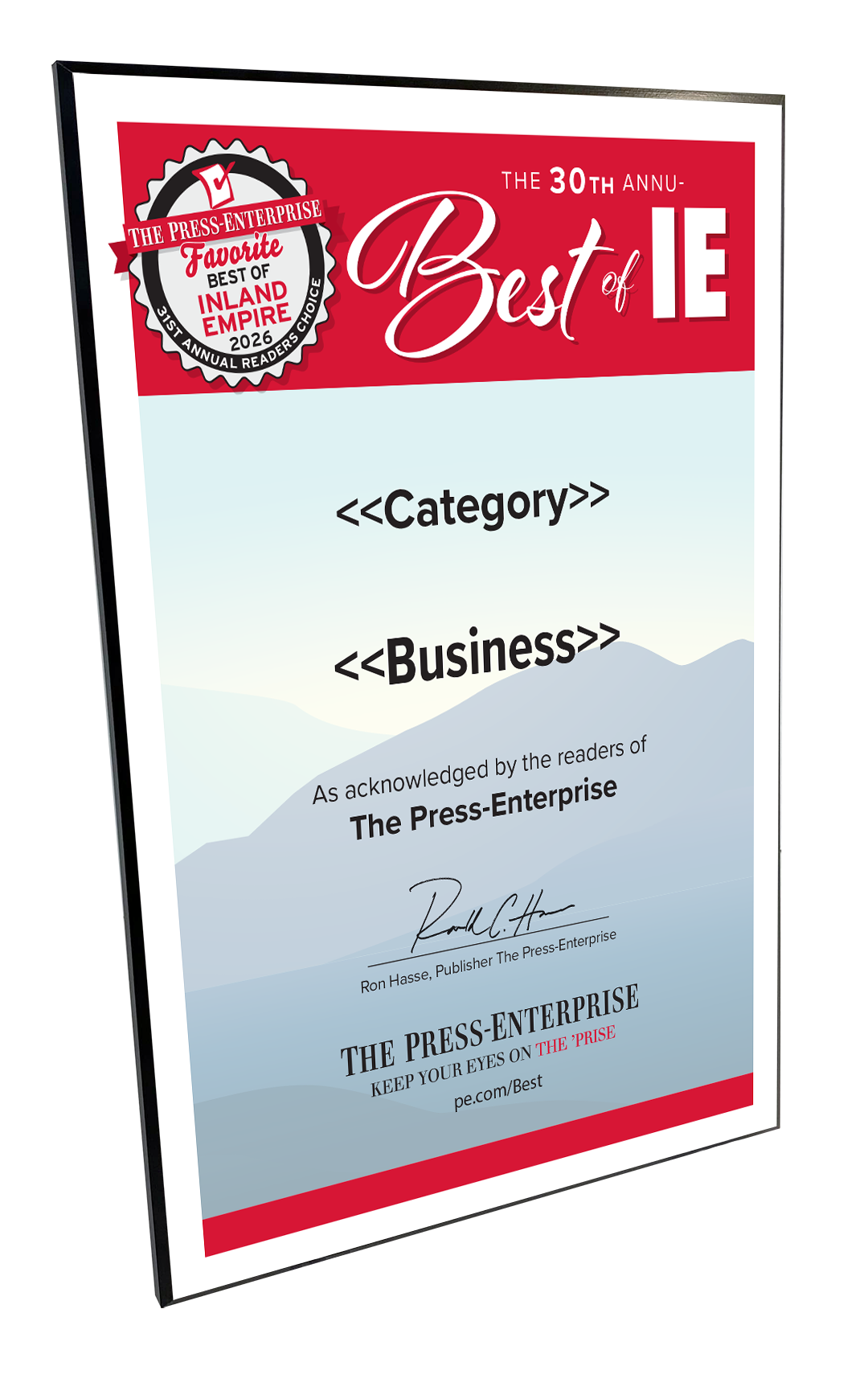 Best of Inland Empire Readers Choice Certificate - Modern Hardi-plaque