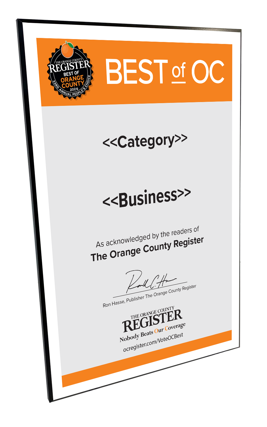 Best Of Orange County Award - Modern Hardi-plaque