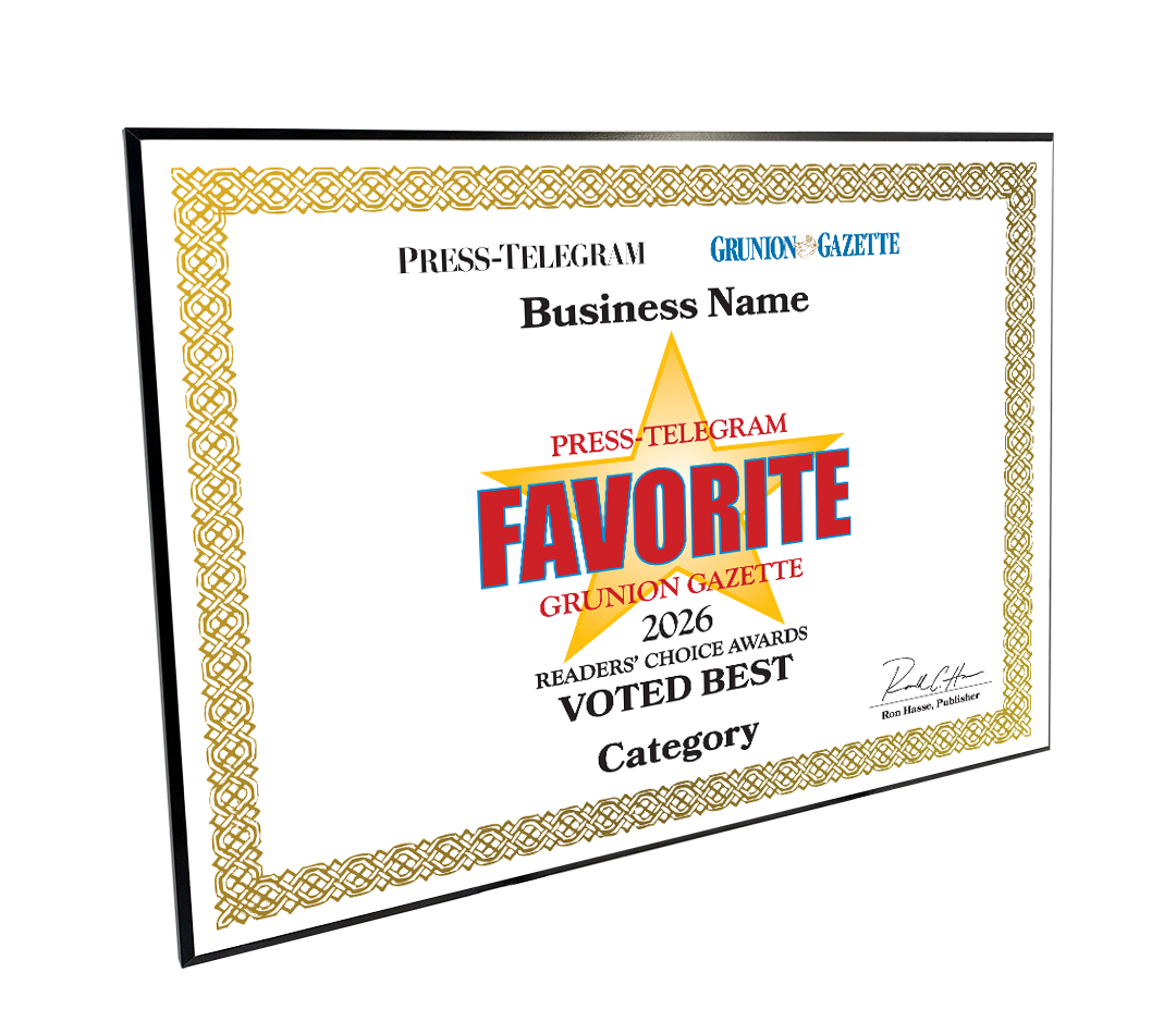 Press Telegram Best Of and Readers Choice Certificate - Modern Hardi-plaque