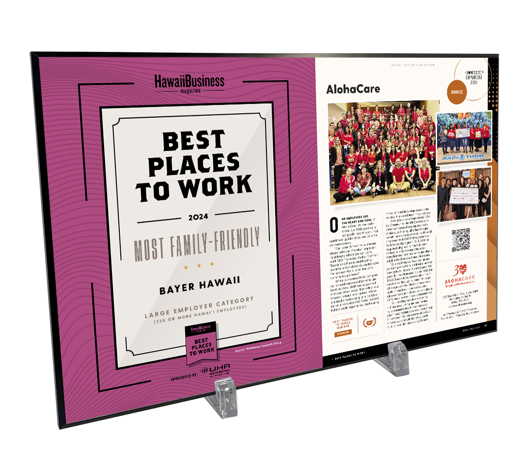 Hawaii Business Best Places to Work Article Spread- Plaque