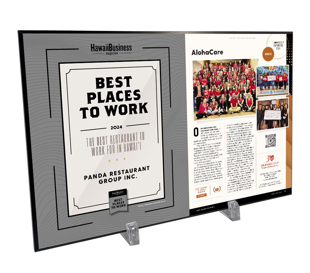 Hawaii Business Best Places to Work Article Spread- Plaque