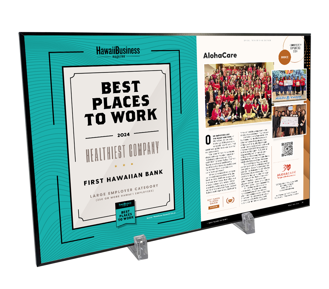 Hawaii Business Best Places to Work Article Spread- Plaque