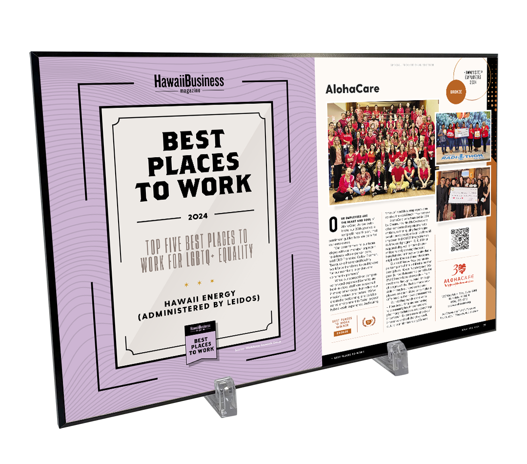 Hawaii Business Best Places to Work Article Spread- Plaque