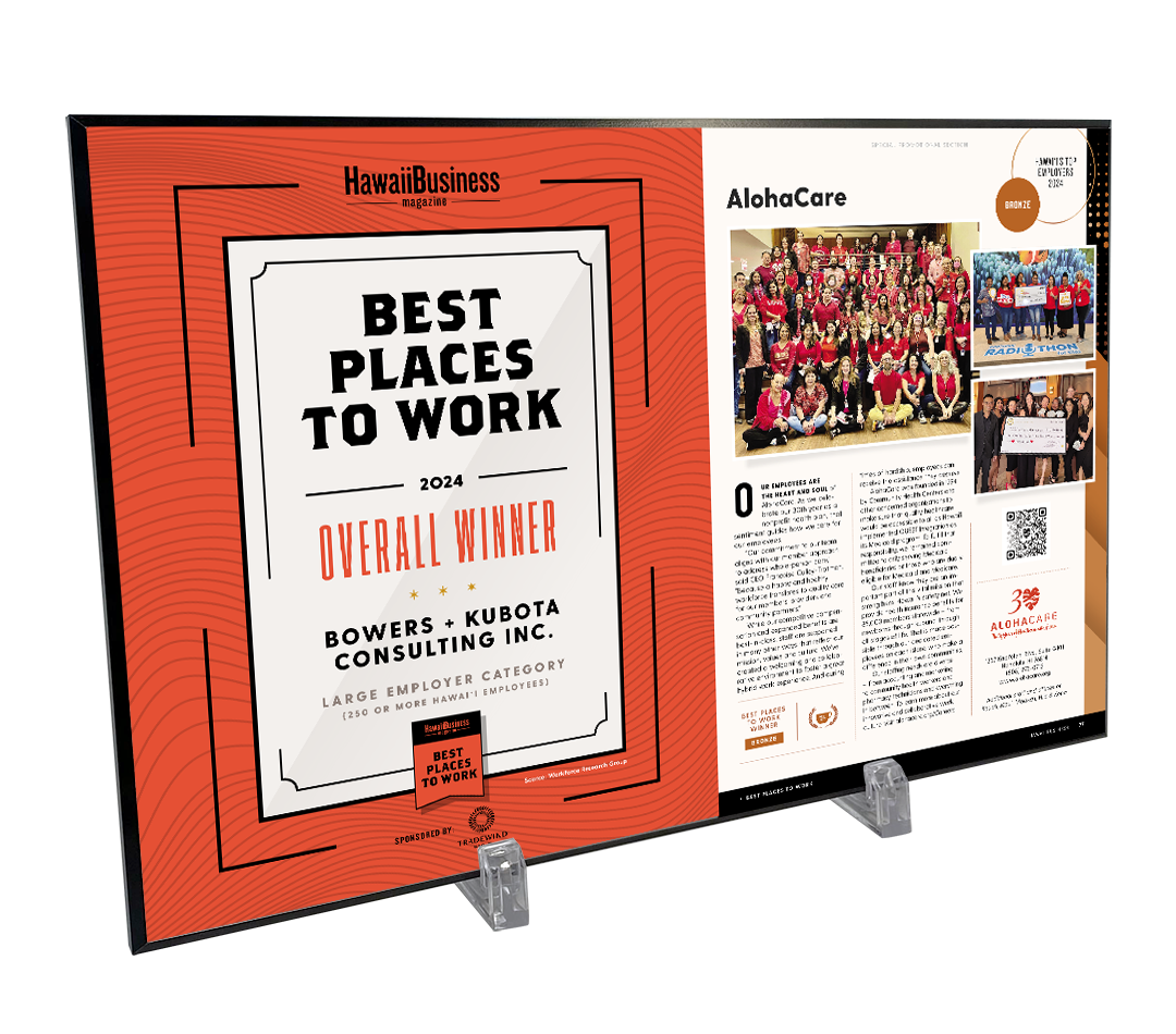 Hawaii Business Best Places to Work Article Spread- Plaque