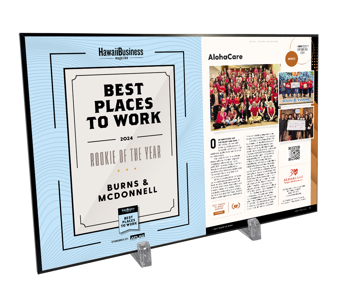 Hawaii Business Best Places to Work Article Spread- Plaque