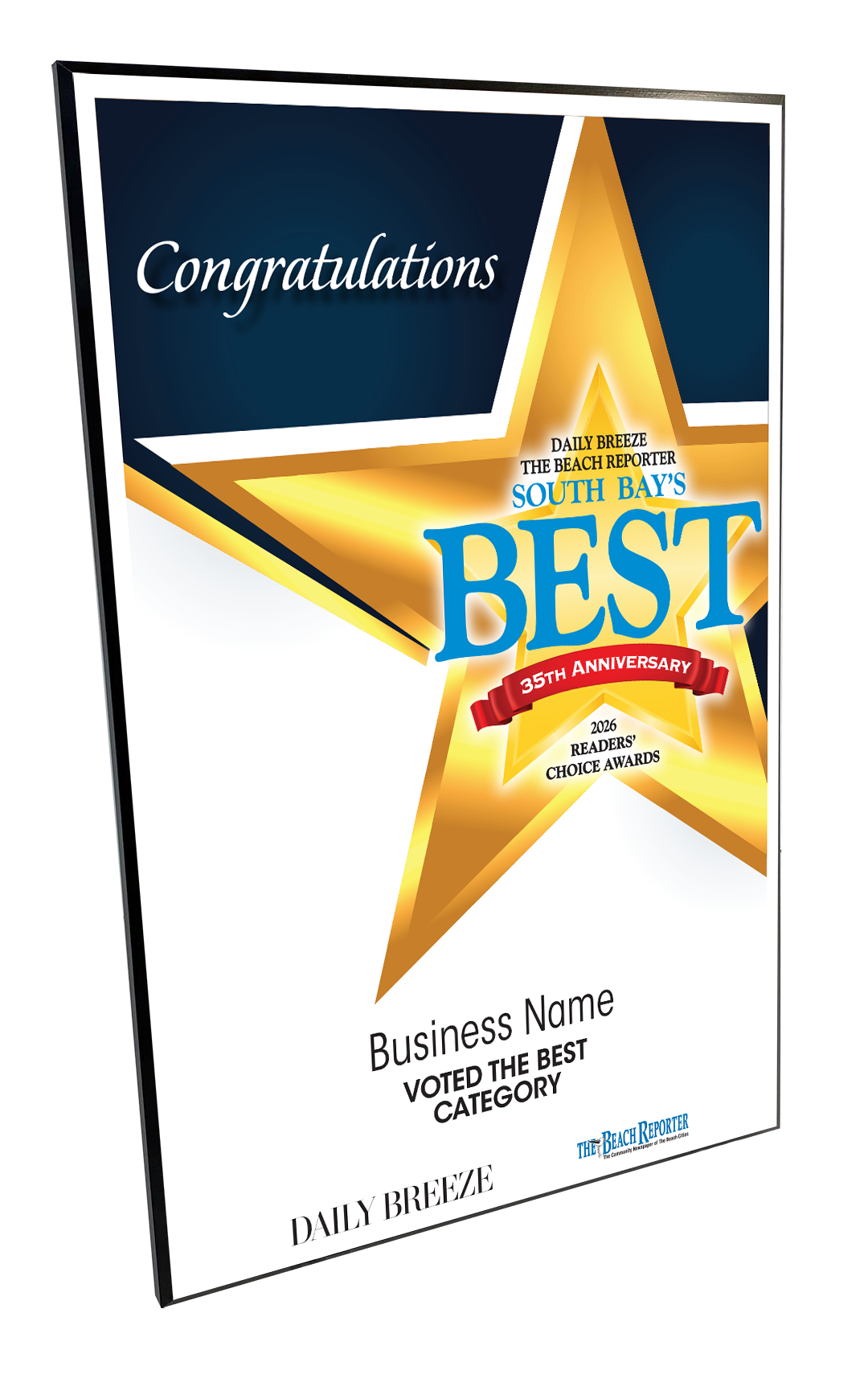 South Bay's Best Of and Readers Choice Certificate - Modern Hardi-plaque