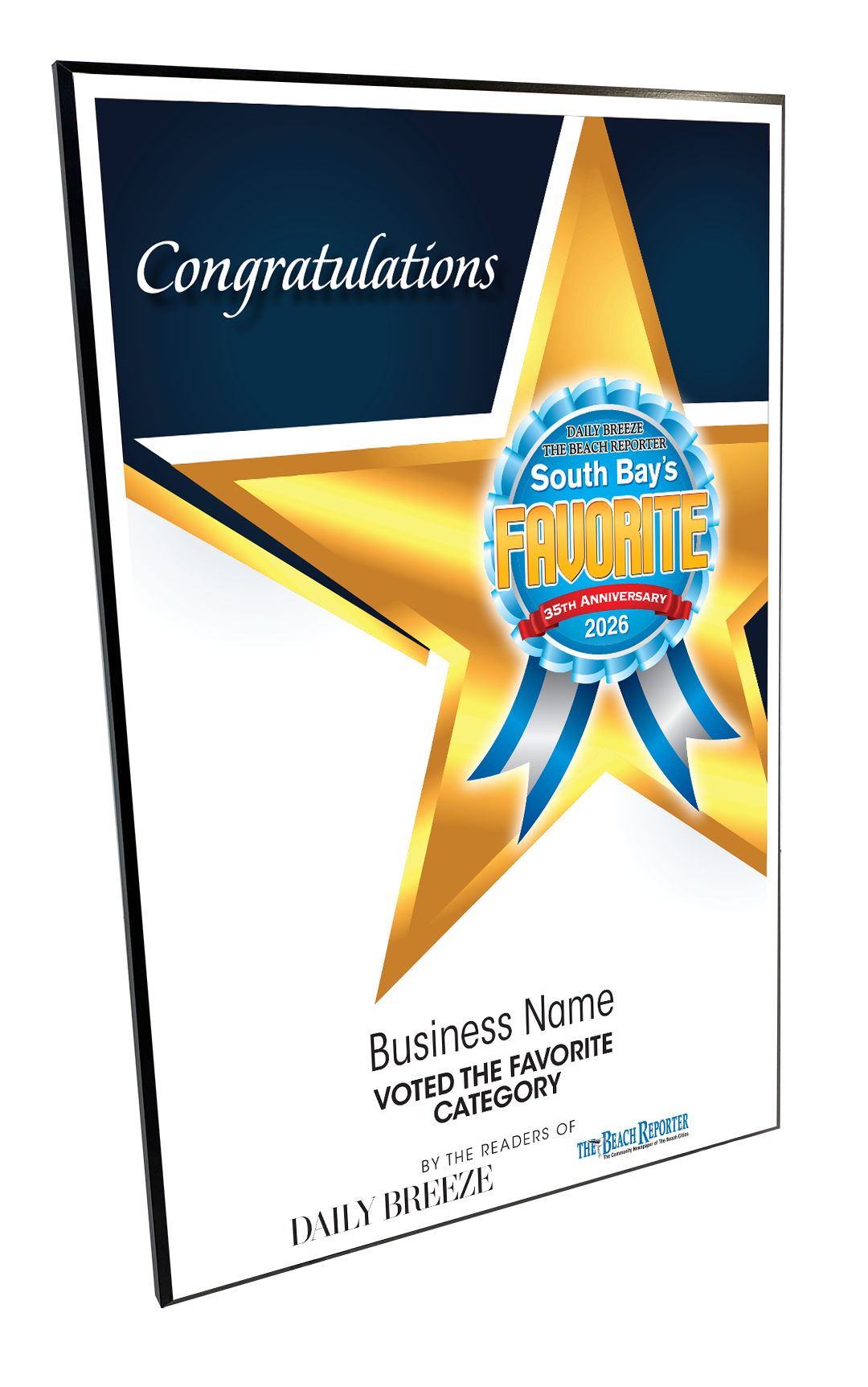 South Bay's Best Of and Readers Choice Certificate - Modern Hardi-plaque