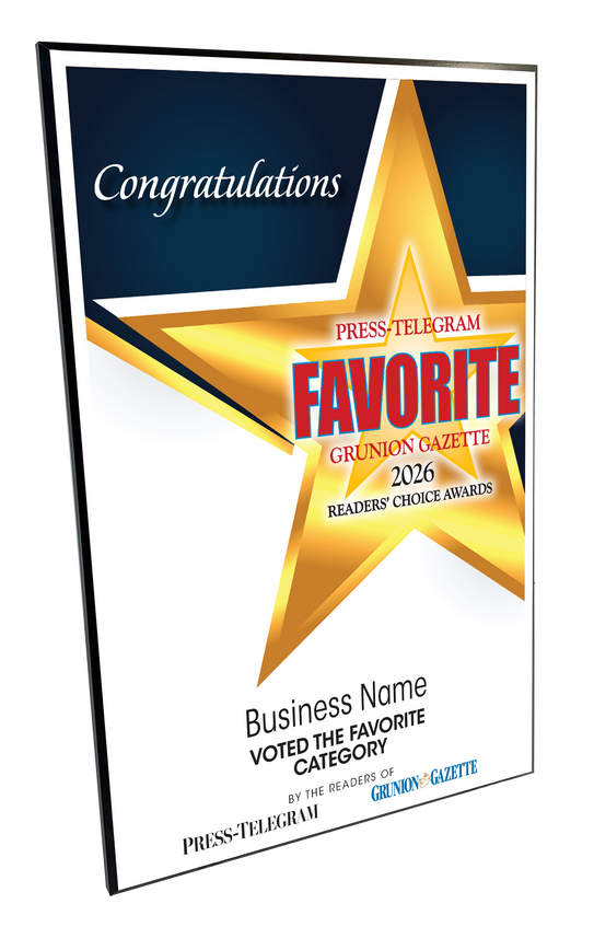 Press Telegram Best Of and Readers Choice Certificate - Modern Hardi-plaque