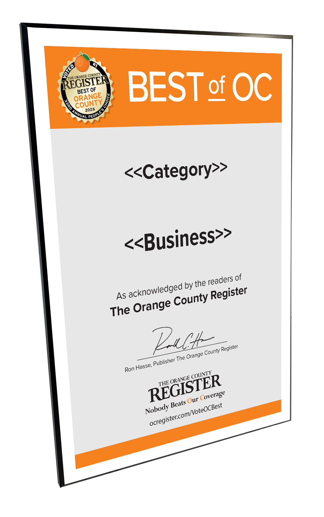 Best Of Orange County Award - Modern Hardi-plaque