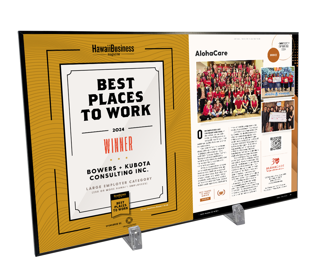 Hawaii Business Best Places to Work Article Spread- Plaque