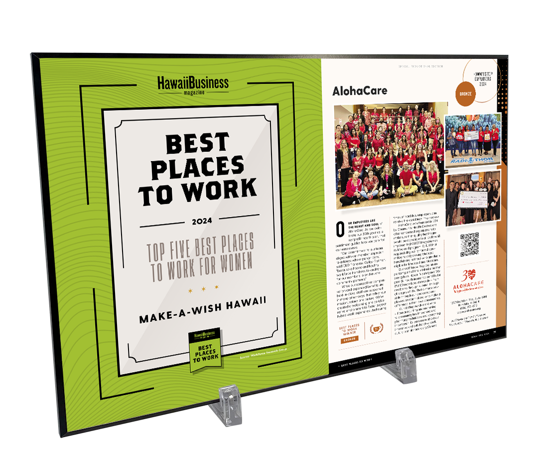 Hawaii Business Best Places to Work Article Spread- Plaque